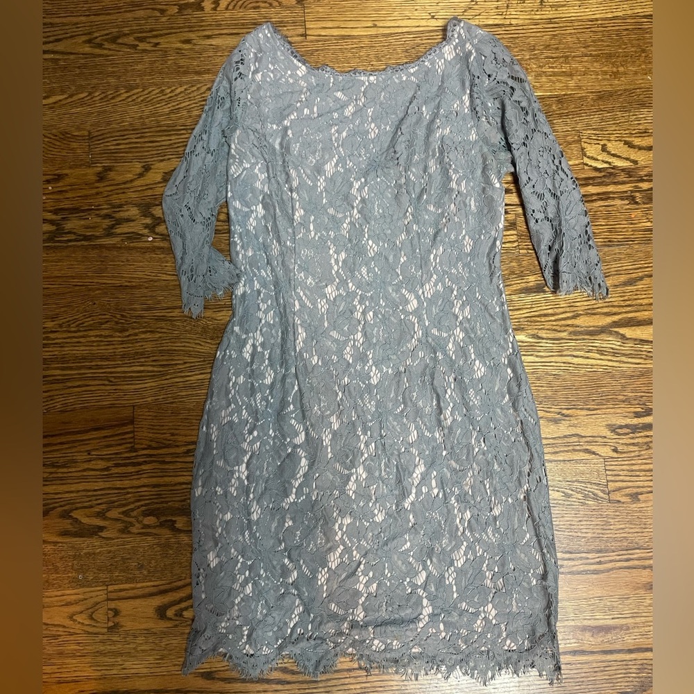 Soieblu brand dress from ModCloth.  Grey lace over pink liner.  Side large.